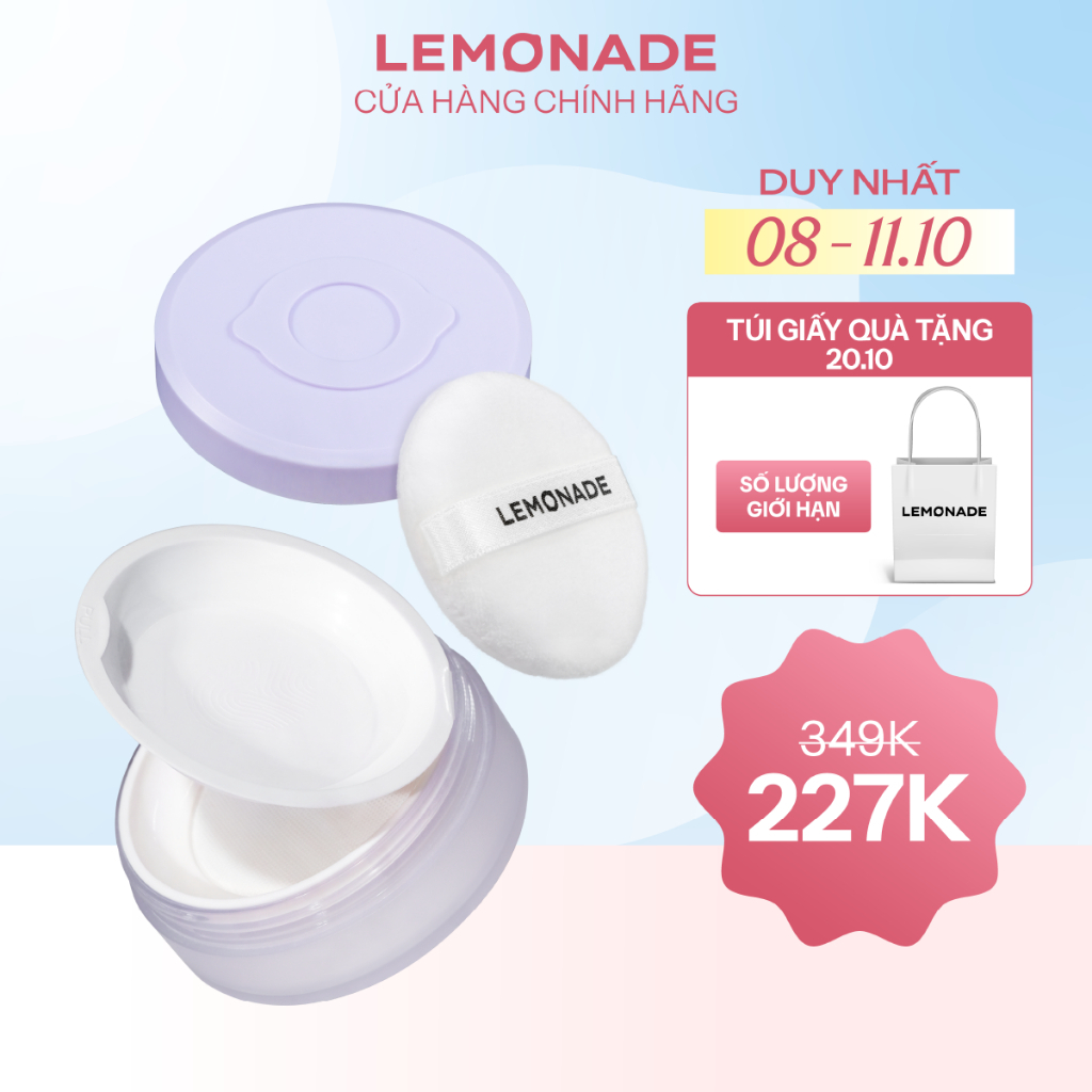 Phấn phủ mỏng nhẹ kiềm dầu thuần chay chống nắng Lemonade Supermatte NoMakeup Loose Powder 9g