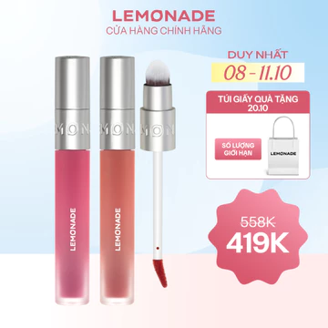 Combo 02 Son bùn ẩm mờ mịn lâu trôi Lemonade Perfect Couple Blurry Stain Lip Cream 3,5g