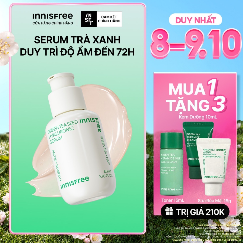 Serum trà xanh cấp ẩm sâu phục hồi da, với Probiotics INNISFREE Green Tea Seed Hyaluronic Serum 80mL