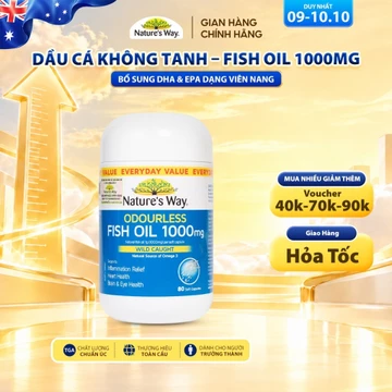 Viên Uống Dầu Cá Nature’s Way Omega-3 Odourless Fish Oil 1000mg Hỗ Trợ Tốt Cho Mắt Và Não Không Mùi Hộp 80 Viên