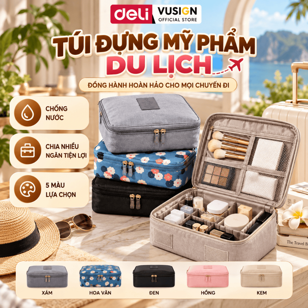 [HOT SALE] Túi đựng mỹ phẩm du lịch Deli chống thấm nước túi đựng đồ trang điểm đồ cá nhân tiện lợi nhỏ gọn