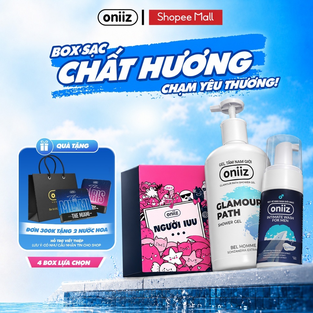 Quà tặng nam giới - Box sạc chất hương Oniiz - Sữa tắm hương nước hoa, Bọt vệ sinh nam giới, Quà Tặng nước hoa the Paris