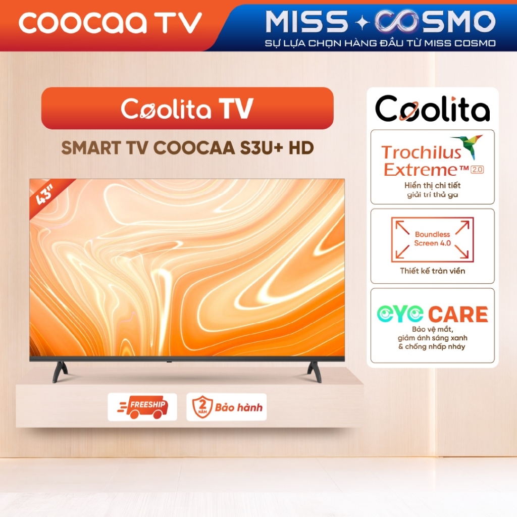 Smart TV COOCAA 43 Inch FHD 43S3U+ | Game Mode | WiFi | 2 HDMI 2 USB | Dolby Audio - Miễn phí lắp đặt HN&HCM