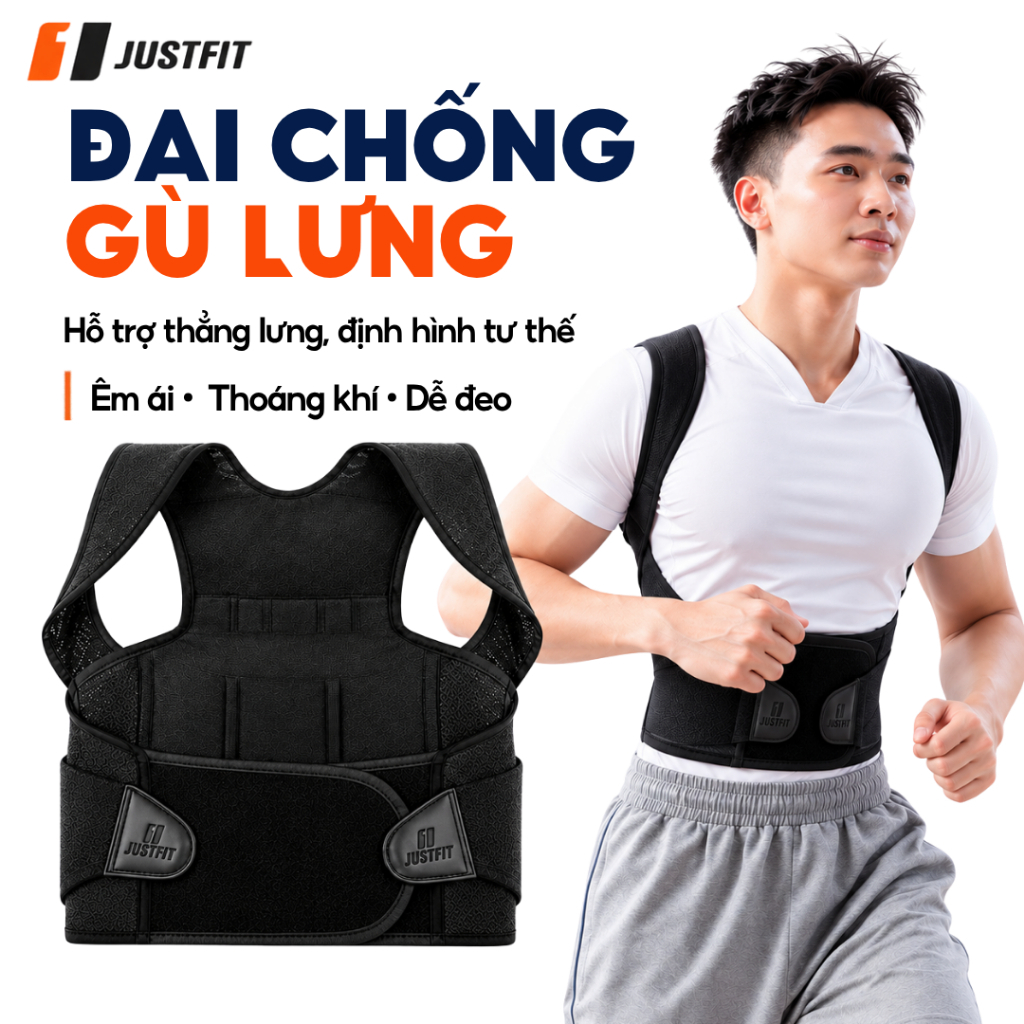 Đai chống gù lưng nam chính hãng JUSTFIT đai định hình cơ thể chất liệu bền, thoáng khí