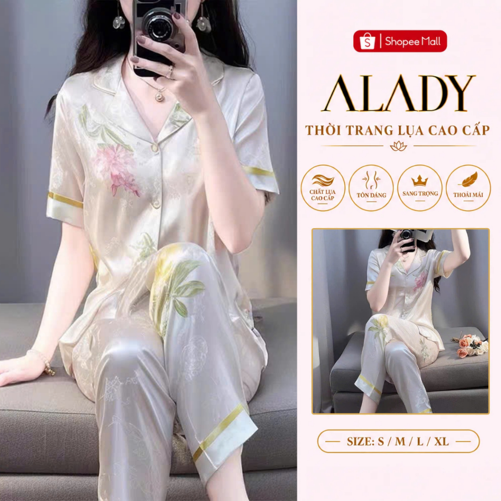 Bộ đồ ngủ nữ Pijama ALADY tay ngắn chất vải lụa Latin cao cấp - TN018