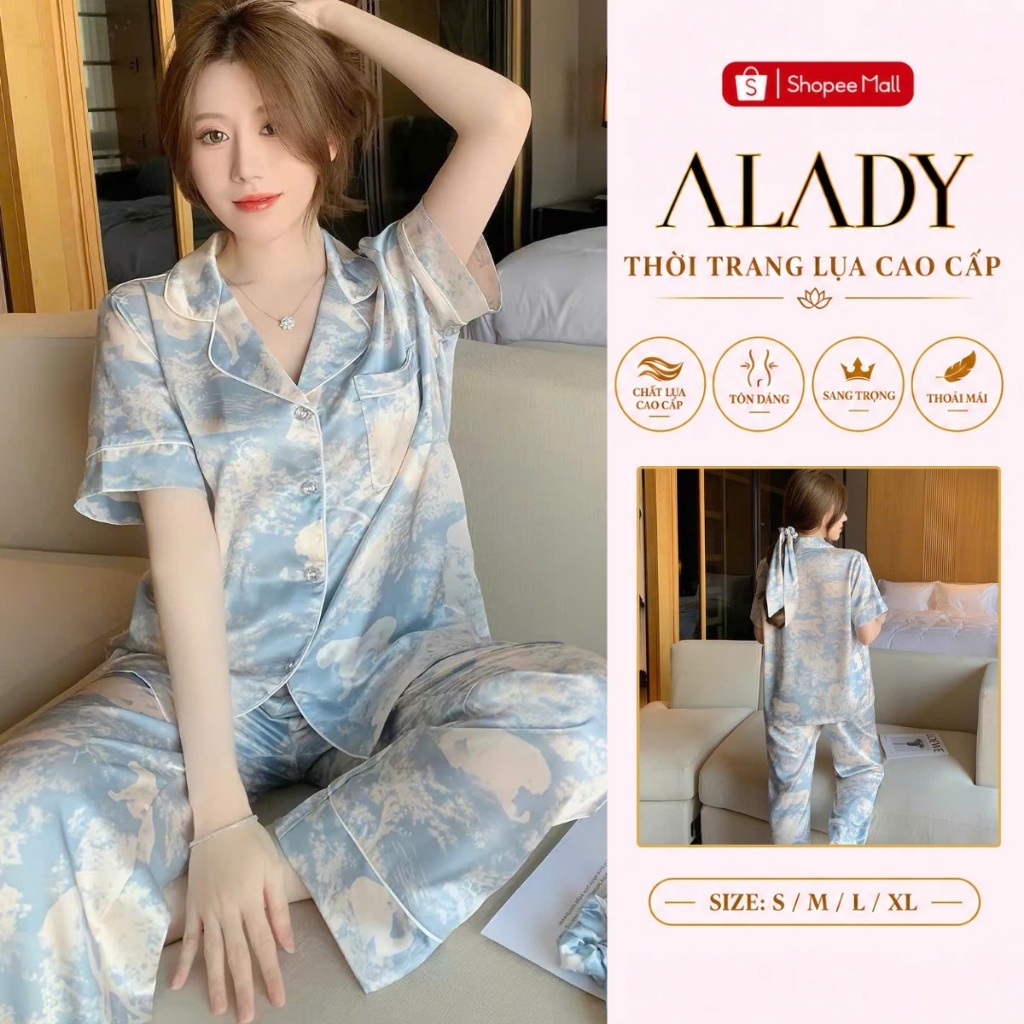 Bộ đồ ngủ nữ Pijama ALADY tay ngắn chất vải lụa Latin cao cấp - TN088