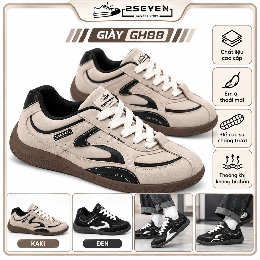 Giày Thể Thao Nam Nữ Phong Cách Hàn Quốc , Sneaker Retro Đế Thấp , Êm , Nhẹ Dễ Phối Đồ - GH88 - 2SEVEN