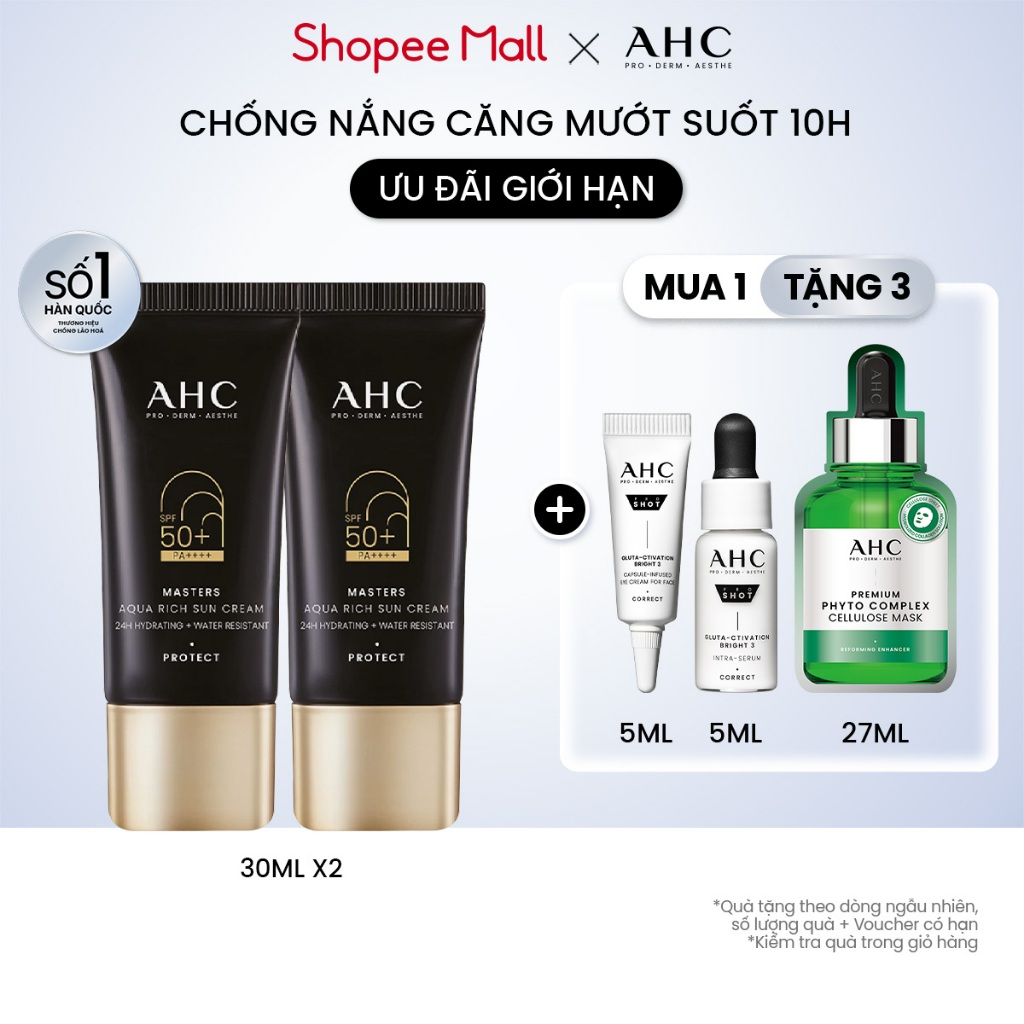 Kem chống nắng AHC phổ rộng 400nm căng mướt da chuẩn Hàn Masters Aqua Rich Sun Cream