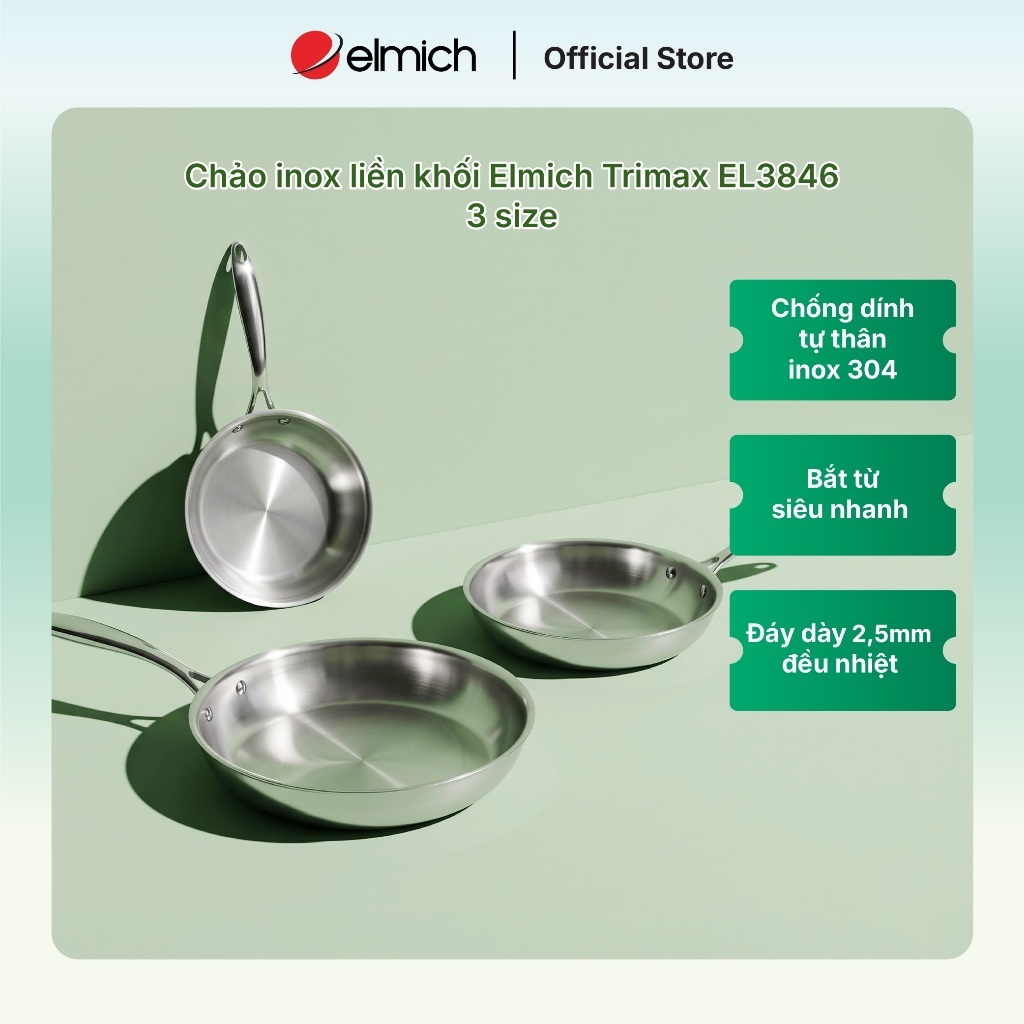 Chảo inox 3 lớp liền khối Elmich Trimax EL-3846OL size 24cm
