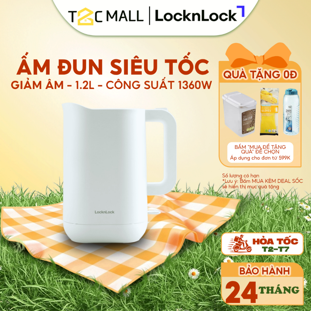 Ấm Đun Siêu Tốc Giảm Âm LocknLock Silent electric kettle 1.2L- Màu trắng EJK216WHT - T2CMALL