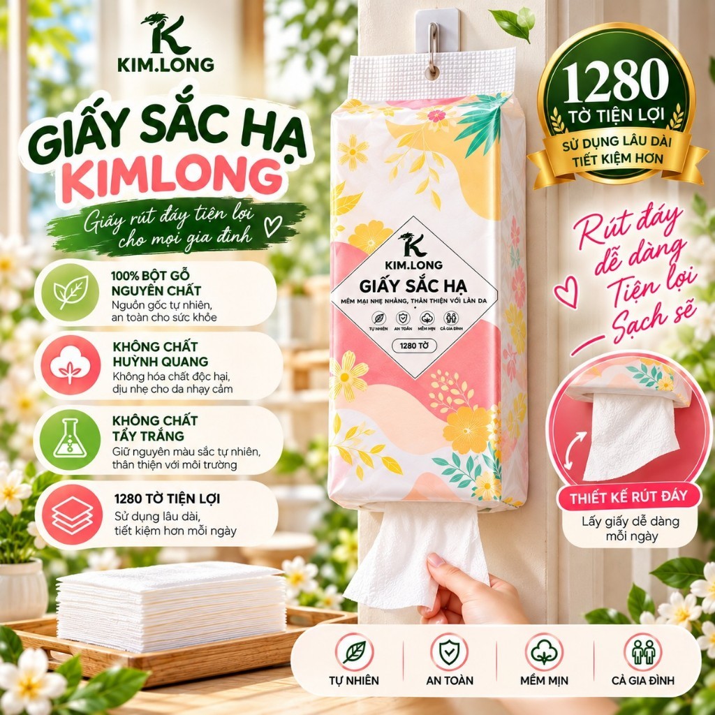 Giấy Sắc Hạ TOPGIA 1280 Tờ 4 Lớp Cao Cấp – Khăn Giấy Ăn Mềm Mịn, Dai Bền, Thấm Hút Tốt, Tiện Dụng Cho Gia Đình
