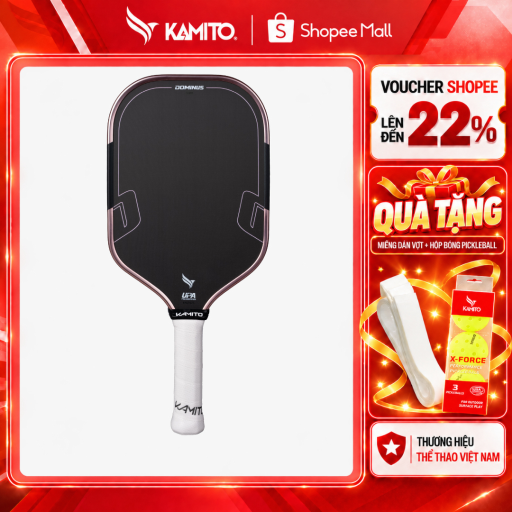 Vợt Pickleball Kamito Dominus x Alix Trương, mặt vợt Carbon Toray độ nhám cao, tạo xoáy và kiểm soát có quét NFC