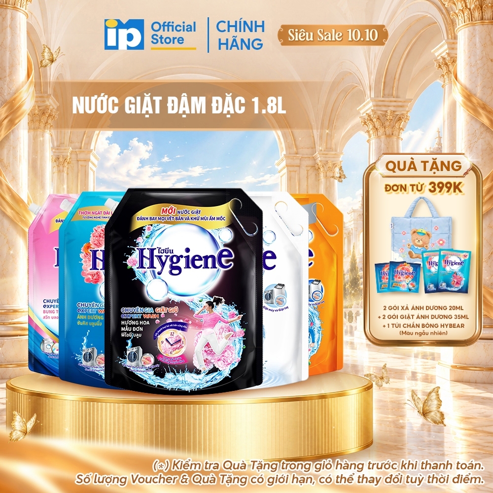 Nước Giặt Đậm Đặc Hygiene 1.8L (Dịu Êm/ Ánh Dương Hạnh Phúc/ Hoa Mẫu Đơn/ Bung Tỏa Ngọt Ngào/ Ánh Dương Rực Rỡ)