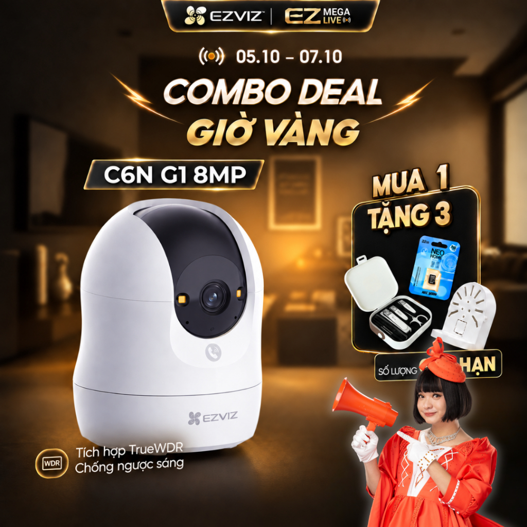 Camera EZVIZ C6N G1 8MP - Góc siêu rộng, Nhận Diện Người và Thú Cưng, True WDR Giảm Chói Sáng, Chạm Gọi Nhanh
