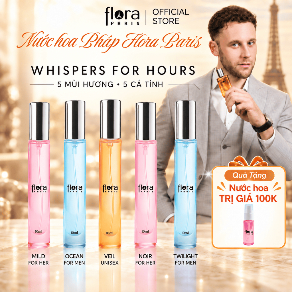 Nước Hoa Nam Nữ Flora Paris 10ML, 5 Mùi Hương Pháp Sang Trọng, Lưu Hương Đến 8H