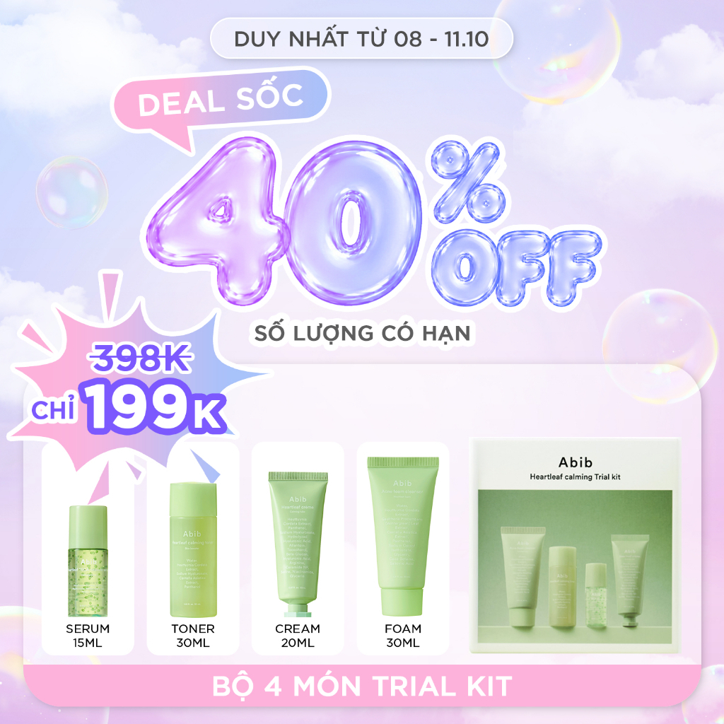 Bộ dưỡng da Abib diếp cá 4 món mini phiên bản trải nghiệm Heartleaf Calming Trial Kit