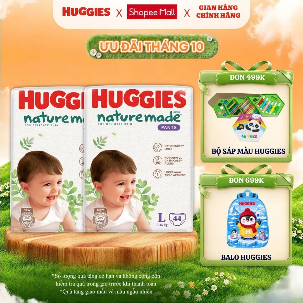 COMBO 2 Tã Dán/ Bỉm Quần Huggies Naturemade Đủ Size Sợi Thiên Nhiên Mềm Mỏng Thấm Hút Tốt