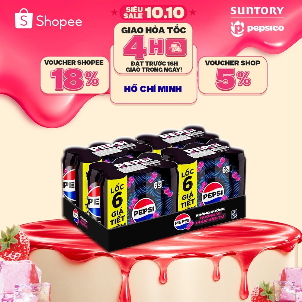 [GIAO TOÀN QUỐC] Thùng 24 Lon Nước Ngọt Giải Khát Có Gaz Pepsi Phúc Bồn Tử Không Calo, Không Đường (320ml/lon)