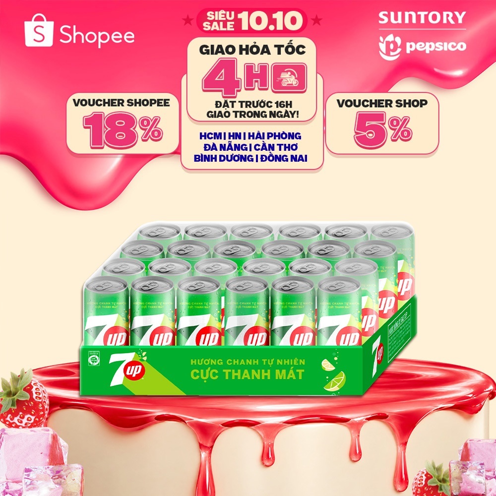 [Giao hỏa tốc] Thùng Nước Ngọt Giải Khát Có Gaz 7Up Lon Xanh (320ml/lon)