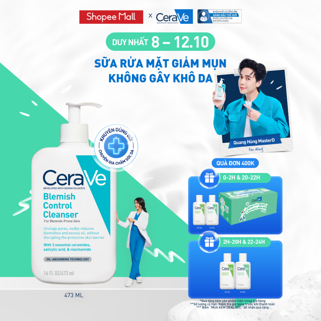 Sữa rửa mặt giảm mụn CeraVe Blemish Control Cleanser 473ml