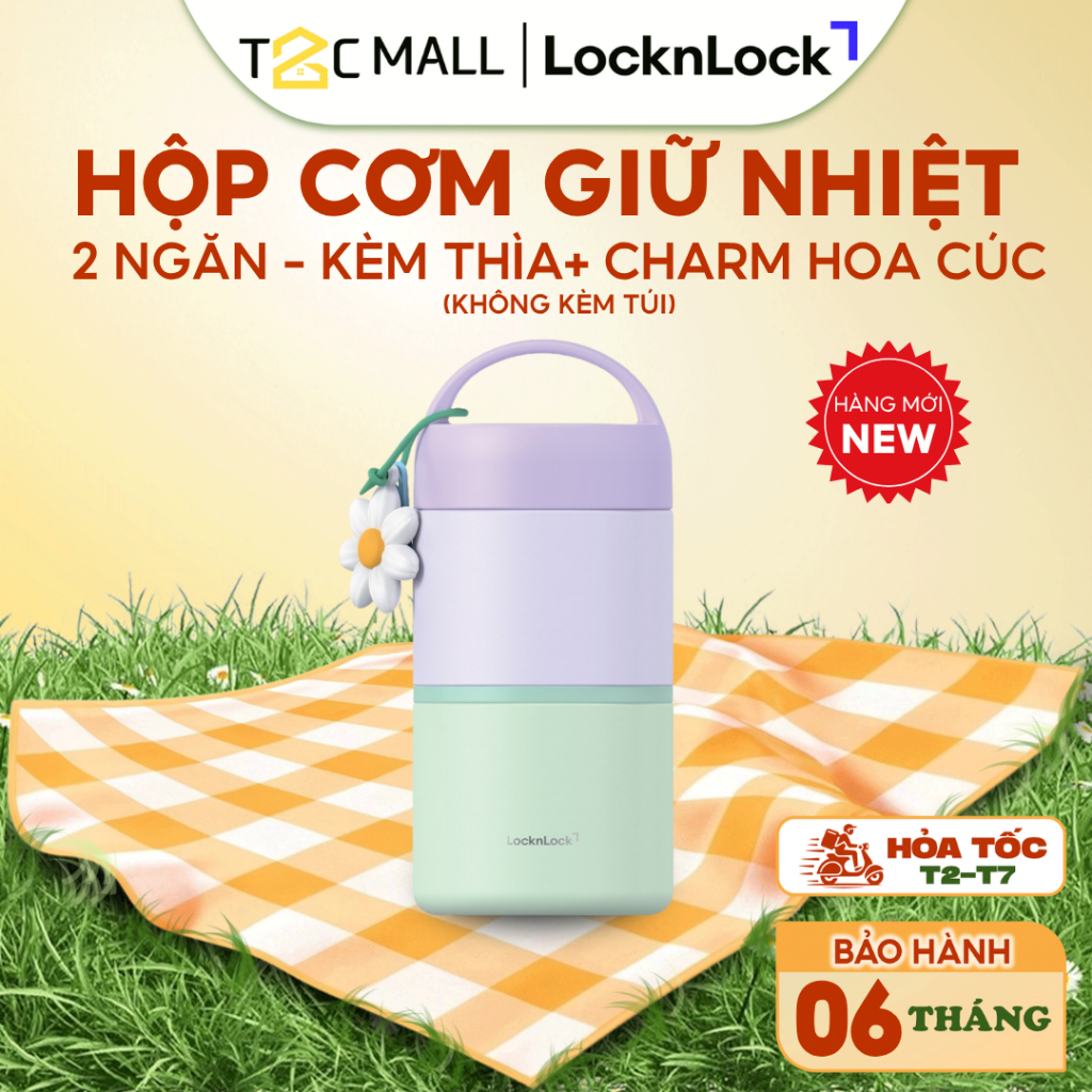 Bộ Hộp Cơm Giữ Nhiệt LocknLock Kèm Muỗng Hộp To 520ml, Hộp Nhỏ 330ml Chính Hãng LHC8055VOL - T2CMALL