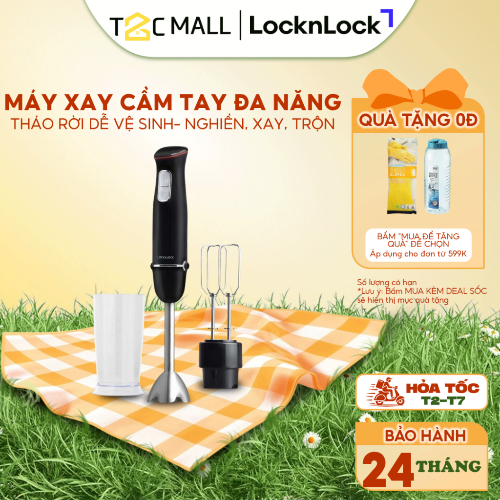 Máy Xay Cầm Tay Đa Năng  LocknLock Multi - Purpose 2 In 1 Hand Blender 1000W - EJM516BLK- T2CMALL