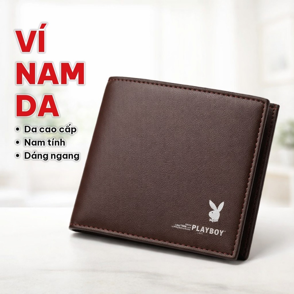 Ví Nam Dáng Ngang Da PU Mềm Mại, Bóp Nam Phong Cách Trẻ Nam Tính, Nhiều Ngăn Đựng Tiền Và Thẻ, Xuất Xứ Hàn Quốc