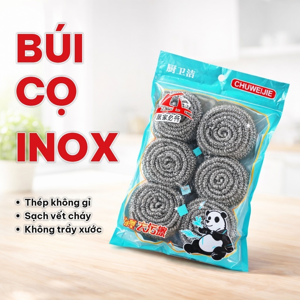 [COMBO 10], Set 6 Búi Sắt Cọ Xoong Nồi Không Gỉ, Miếng Cọ Rửa Inox Dạng Tròn Làm Sạch Vết Cháy Khét Nhà Bếp