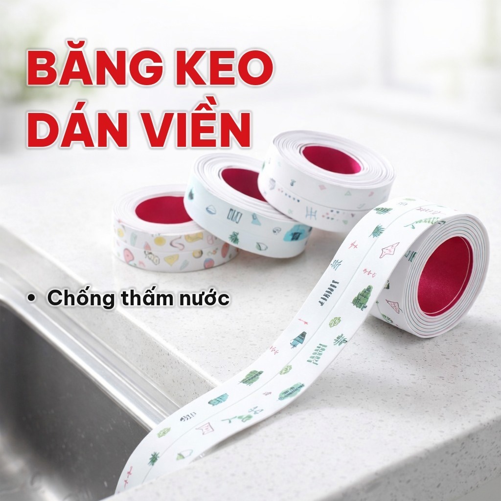 Băng Keo Dán Viền Bồn Rửa 3.2m Khổ 3.5cm Bằng Nhựa PVC, Băng Dính Dán Viền Chống Thấm Nước Cho Bếp Ga, Toilet