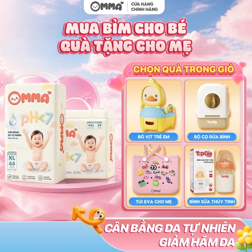 ĐỘC QUYỀN MỞ BÁN | Tã/Bỉm Quần, Dán OMMA Mềm Mỏng Khô Thoáng Chống Tràn đủ size từ S - XXXL đến 108 miếng