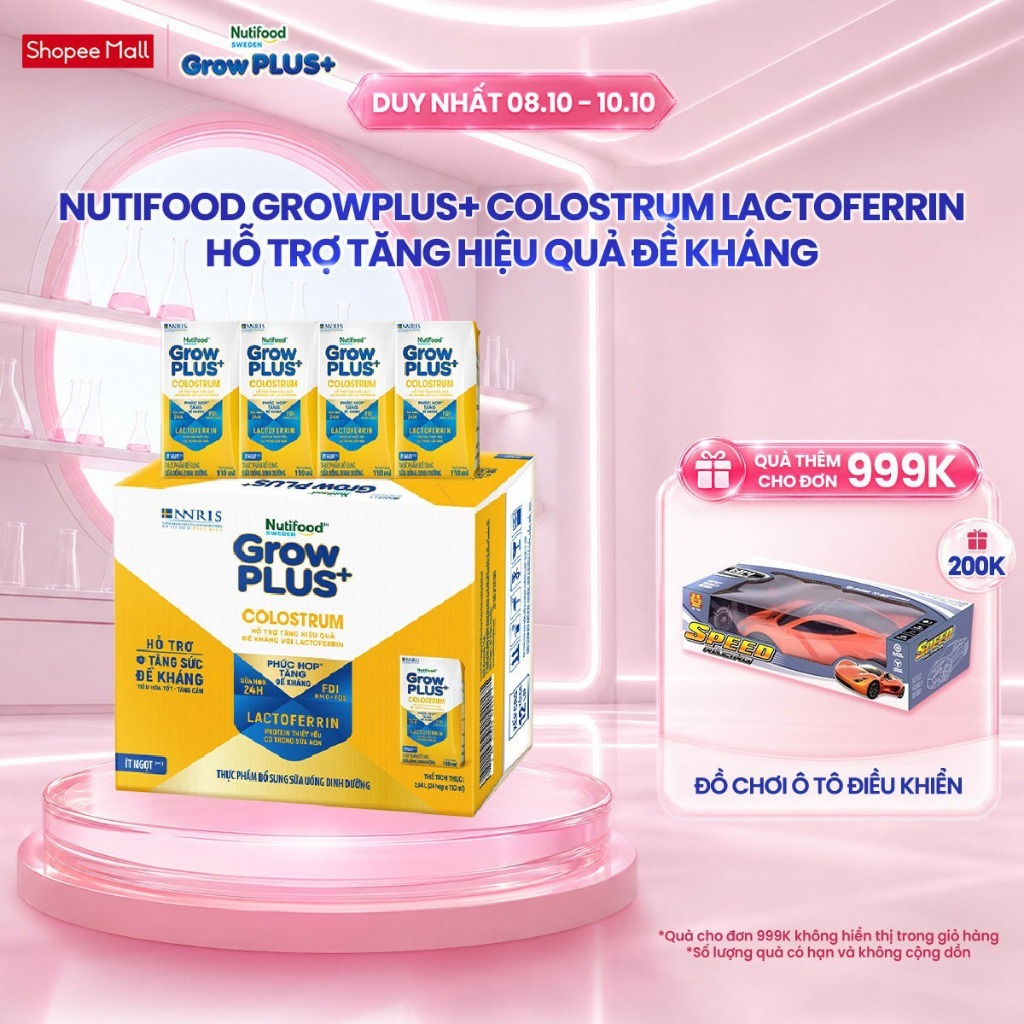 Thùng 24 hộp Sữa bột pha sẵn Nutifood Sweden GrowPLUS+ Colostrum Lactoferrin 110ml