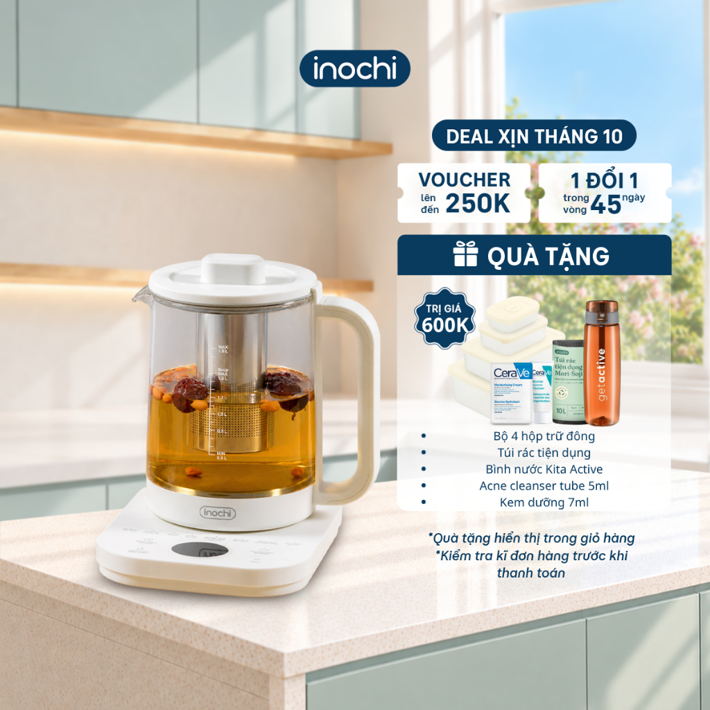 Inochi Ấm đun đa năng Akiba 1,8L -  Nấu Trà, Chưng Yến, Hầm Súp, Giữ Ấm