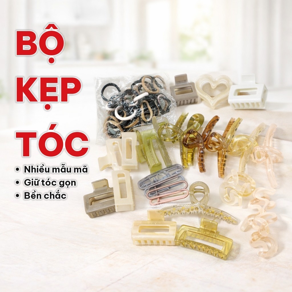 SET 67 MÓN Kẹp Tóc, Gồm 17 Chiếc Và 50 Dây Buộc Tóc, Kẹp Càng Cua Nhiều Kiểu Bằng Nhựa Cứng, Giữ Mái Gọn