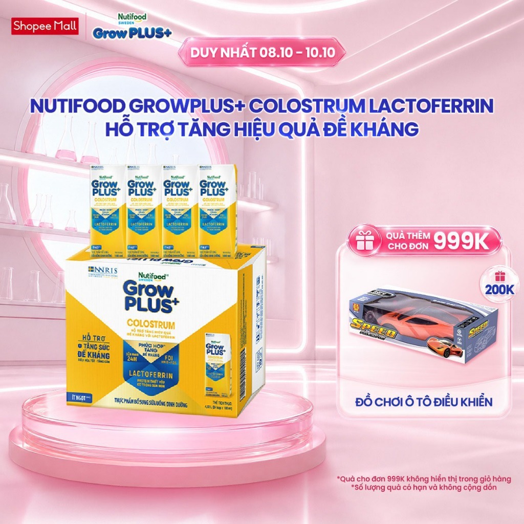 Thùng 24 hộp Sữa bột pha sẵn Nutifood Sweden GrowPLUS+ Colostrum Lactoferrin 180ml
