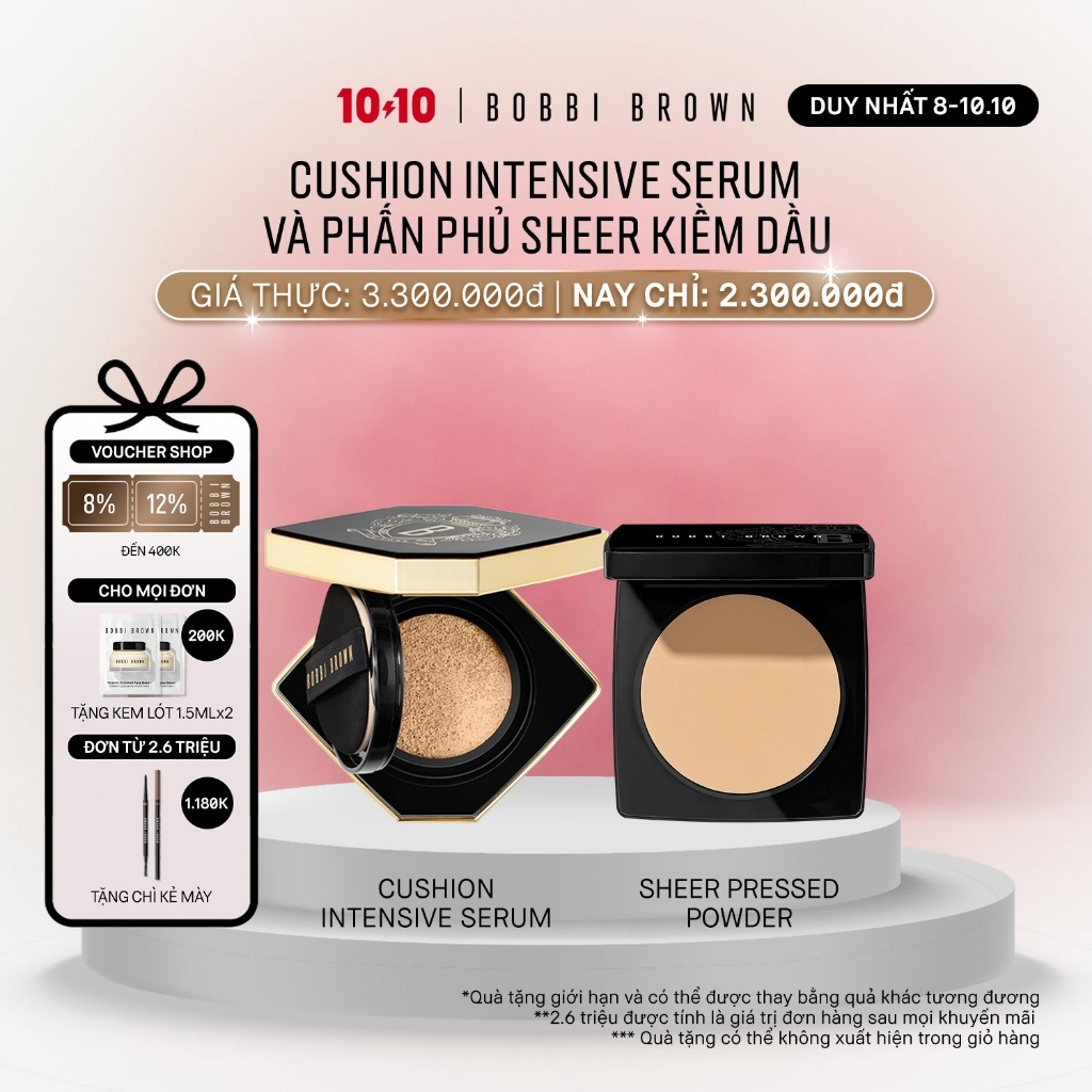 [ĐỘC QUYỀN 8-10.10] Bobbi Brown - Bộ 2 món: Phấn nước Intensive Skin Serum SPF 40 PA++++, Phấn phủ Sheer Finish Pressed