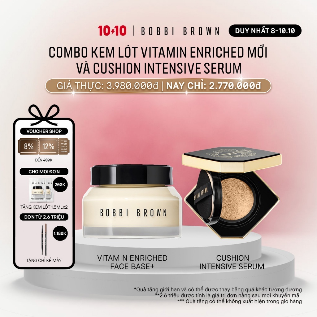 [ĐỘC QUYỀN 8-10.10] Bobbi Brown - Bộ 2 món: Vitamin Enriched Face Base 50ml, Phấn nước Intensive Skin Serum SPF 40PA++++