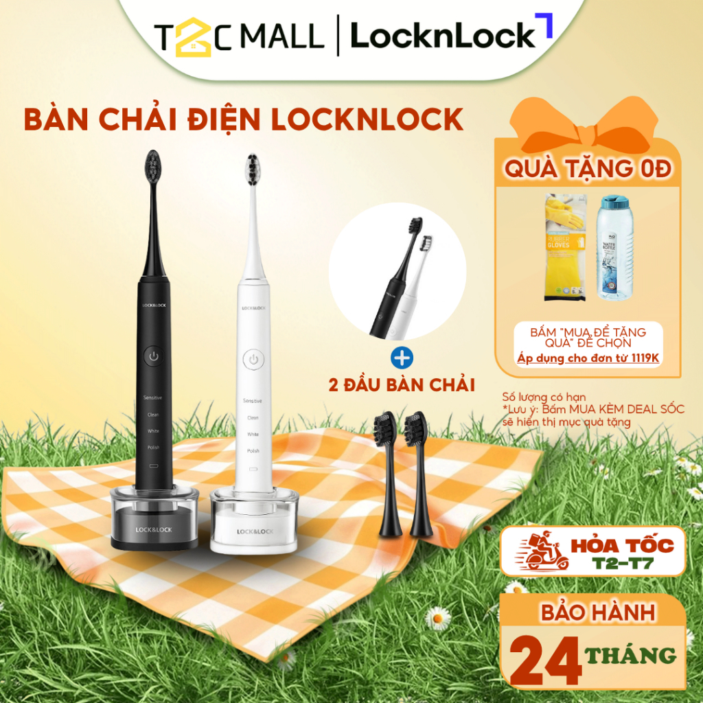 Bàn Chải Điện Locknlock Sạc Không Dây Kèm Đèn LED Chống Nước ENR346 T2Cmall