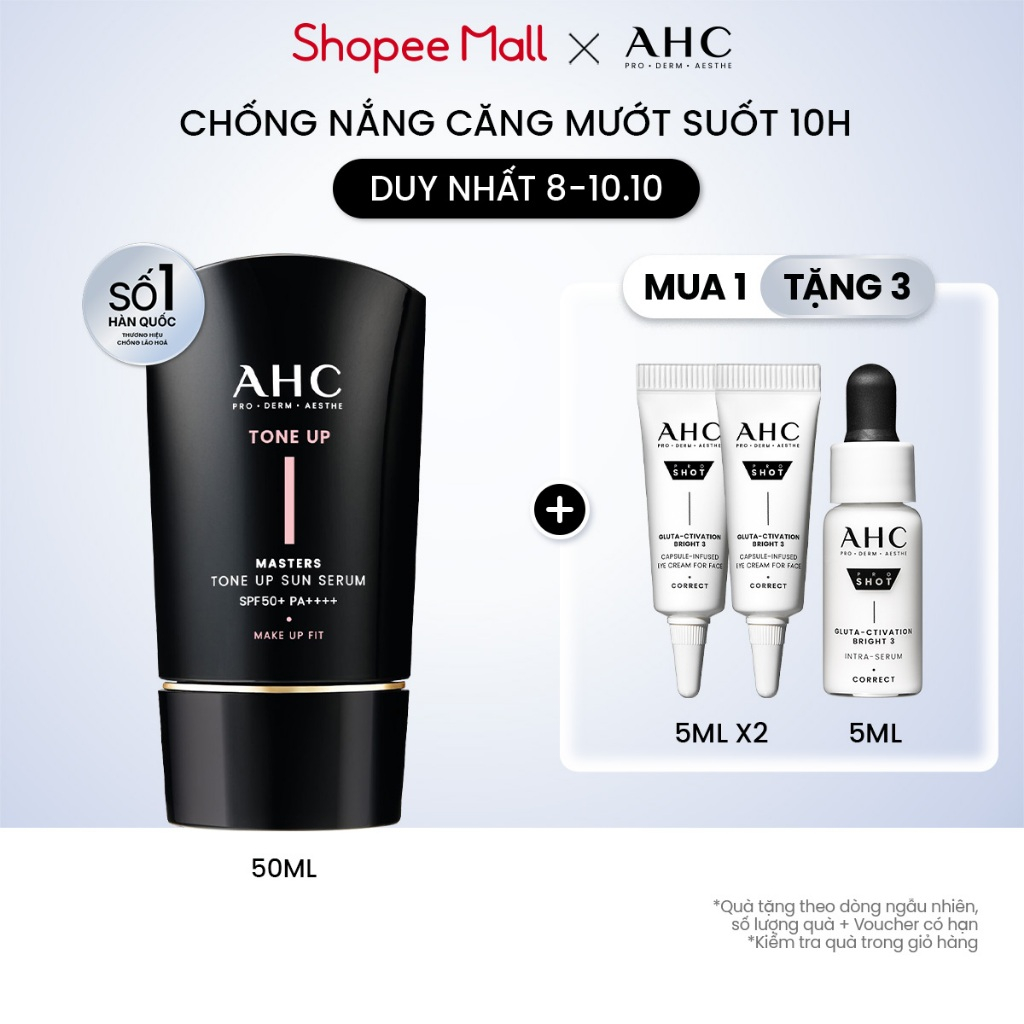 [Hàng mới về] Serum Chống Nắng Hiệu Chỉnh Sắc Da, Nâng Tone Chuẩn Hàn (50 ml) AHC MASTERS TONE UP SUN SERUM