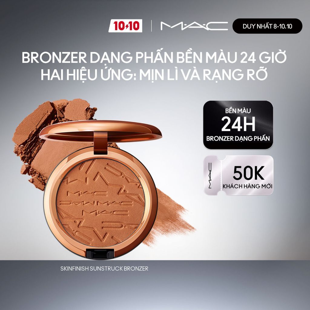 MAC Skinfinish Sunstruck Bronzer | Bronzer Dạng Phấn Bền Màu 24 Giờ, Hiệu Ứng Mịn Lì và Rạng Rỡ, Dễ Chồng Lớp và Tán Đều