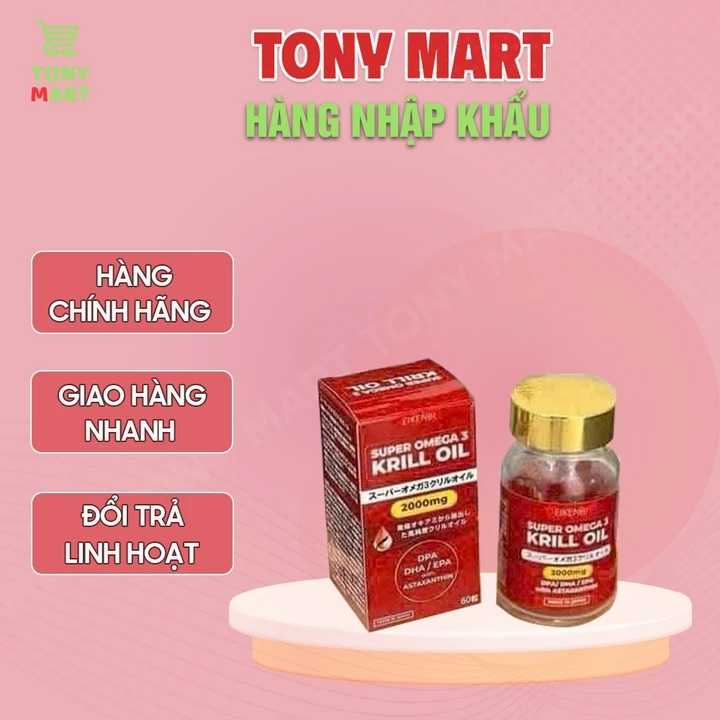 Dầu Nhuyễn Thể Super Omega 3 Krill Oil Eikenbi 2000mg Hộp 60 Viên Hàng Nội Địa Nhật Bản, TONY MART