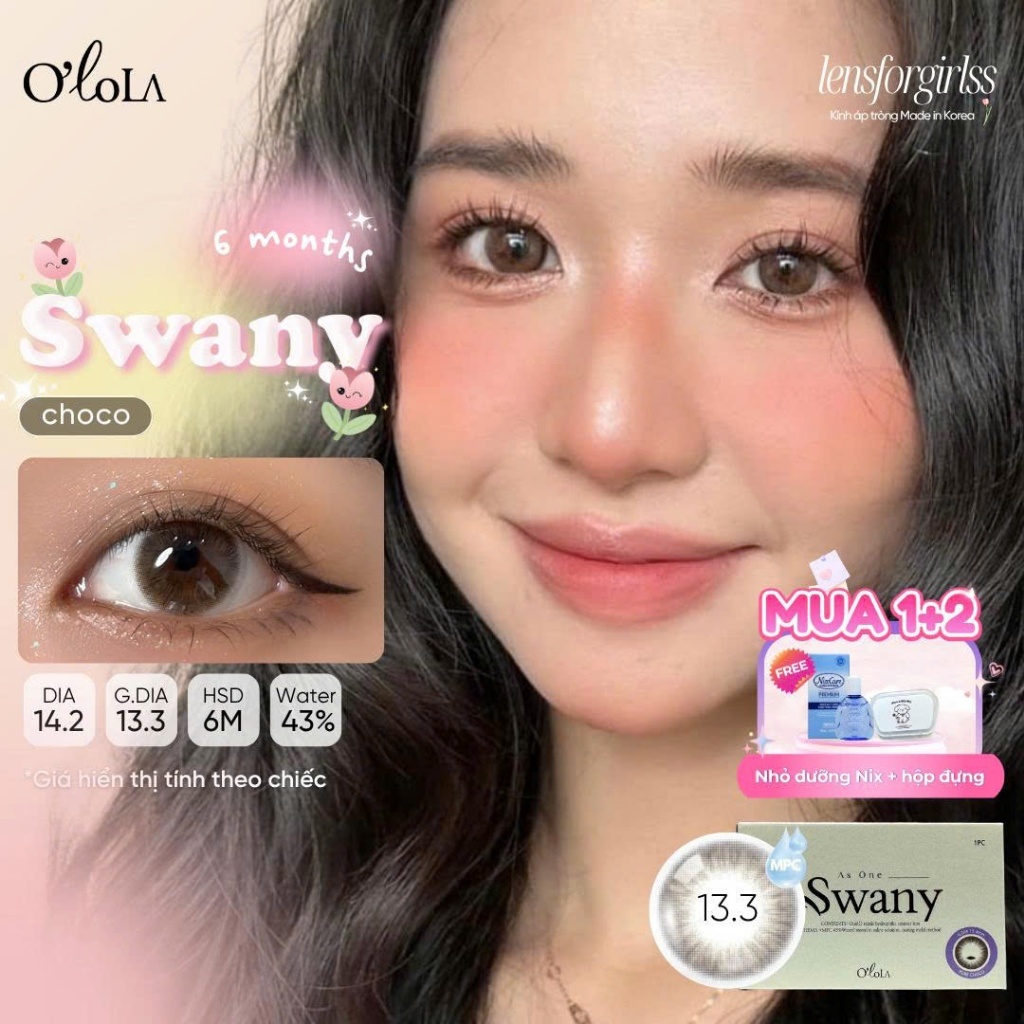 Kính áp tròng 6 tháng LENSFORGIRLSS lens nâu choco giãn tròng Olola Swany Pure Choco Korea