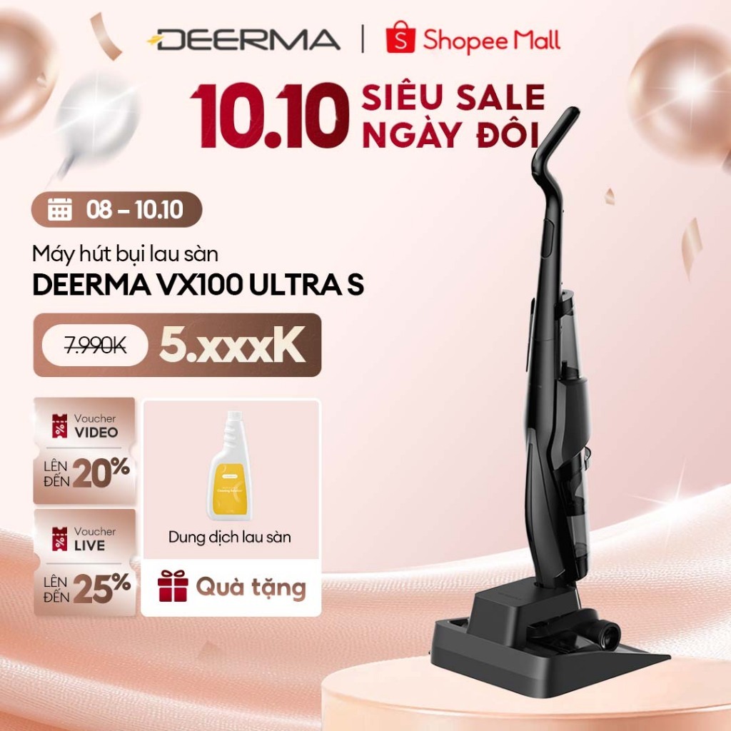 Máy hút bụi lau sàn Deerma VX100 Ultra S lực hút 22.000pa tự động làm sạch và sấy khô ở nhiệt độ cao - BH 12 tháng