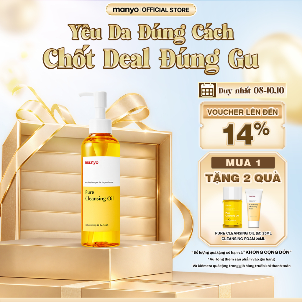 Dầu tẩy trang ma:nyo Pure Cleansing Oil 200ML chứa 12 thành phần dầu thực vật