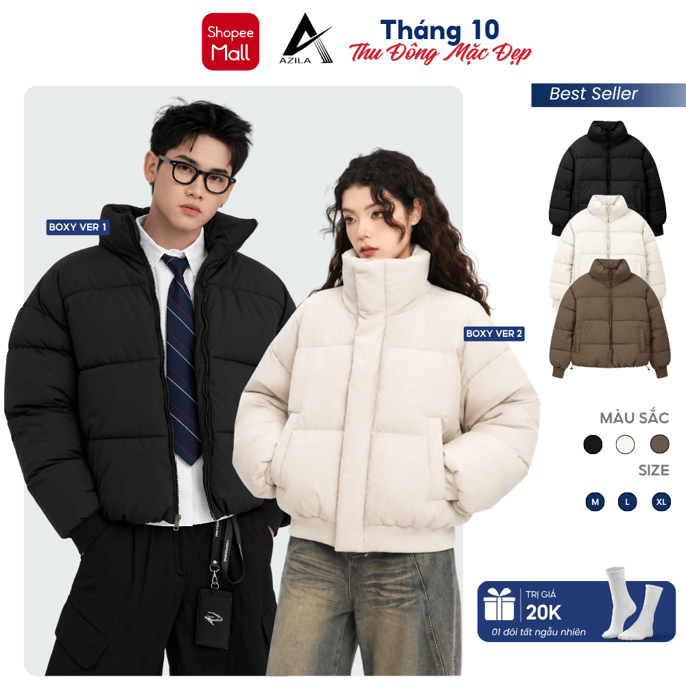 [HỎA TỐC] Áo Khoác Phao Nam Nữ AZILA Dáng Boxy Cổ Cao Phong Cách Hàn Quốc, Dày Dặn, Ấm Áp AP15