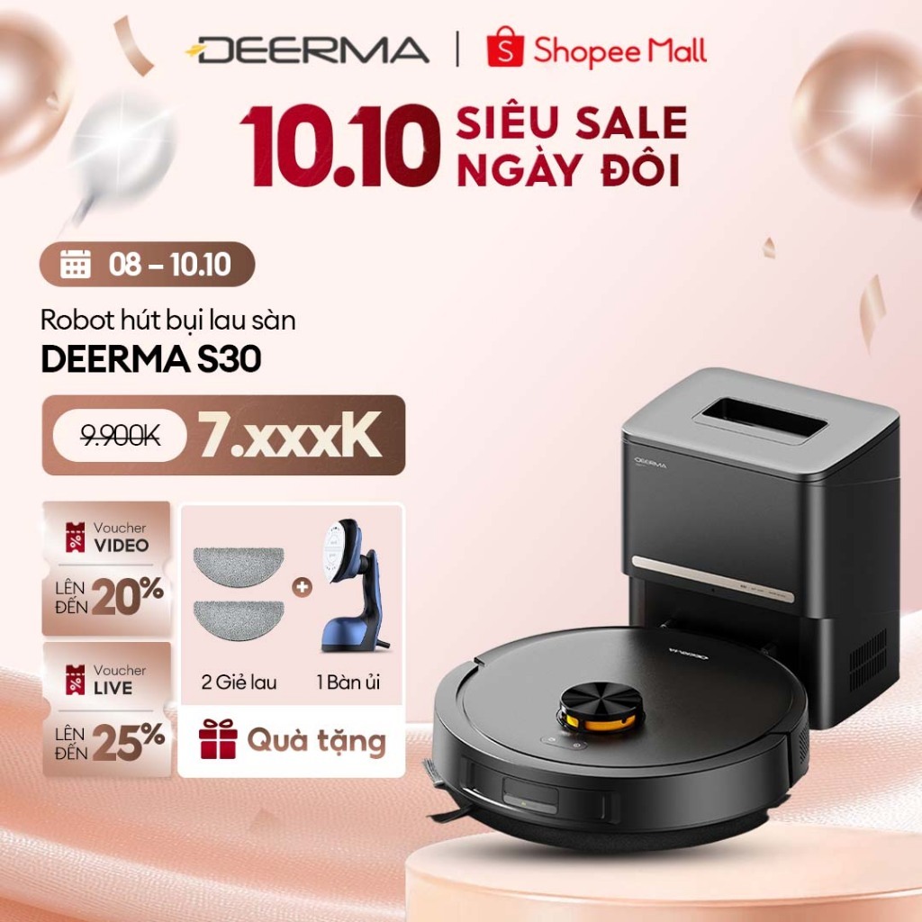 Robot hút bụi lau sàn đa năng Deerma S30 lực hút 13.000Pa kèm trạm sạc tự động gom bụi thông minh - Bảo hành 24 tháng