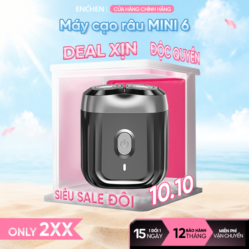 Máy cạo râu Enchen Mini 6 lưỡi dao kép mỏng, chống nước IPX7, pin sử dụng đến 2 tháng - BH 12 tháng