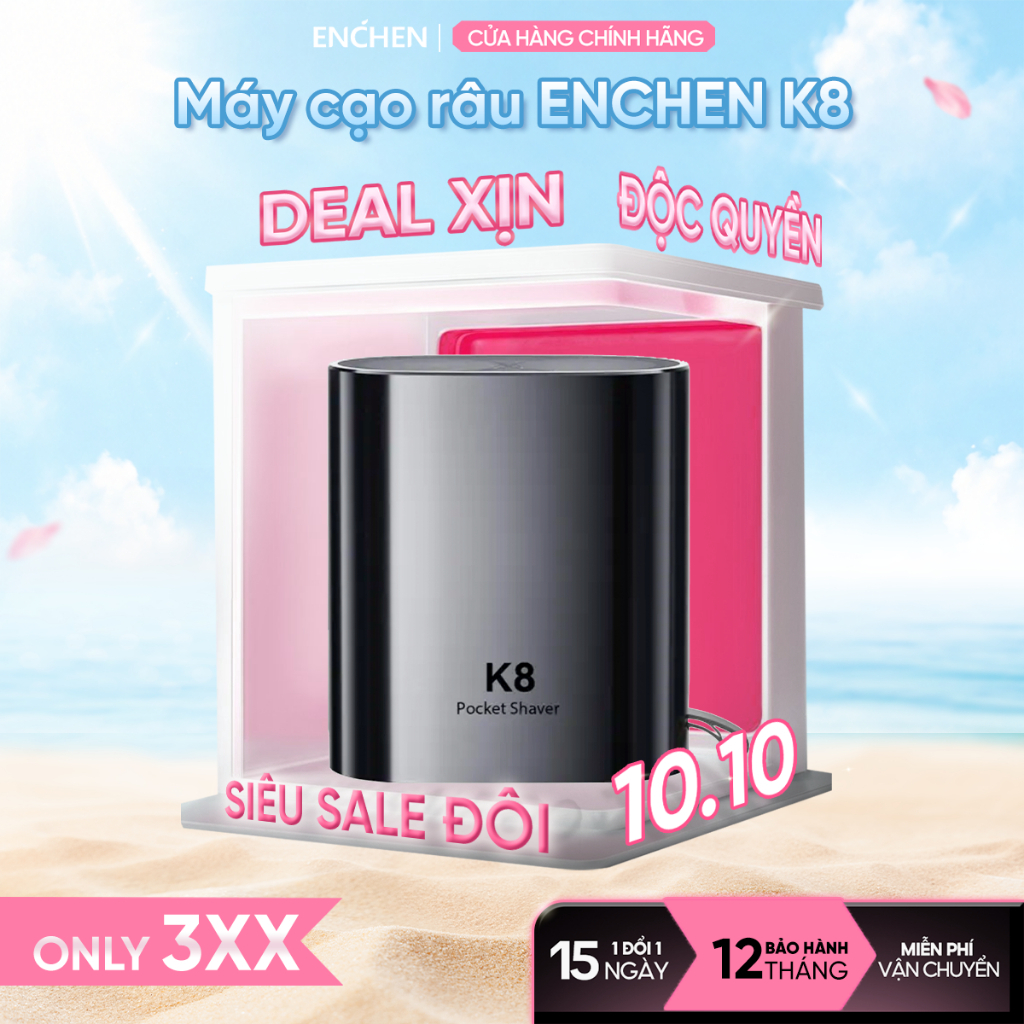 Máy cạo râu Enchen K8 đầu cạo 2D chống nước, 18 lưỡi dao tự mài, pin dùng đến 60 ngày - BH 12 tháng