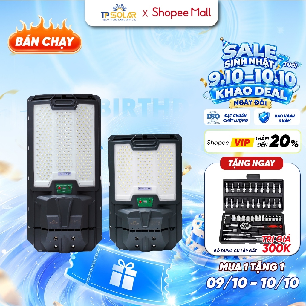 Đèn Đường Năng Lượng Mặt Trời Liền Thể TP SOLAR Công Suất 500W, 800W Chiếu Sáng 150-350m2, Cảm Biến Chuyển Động