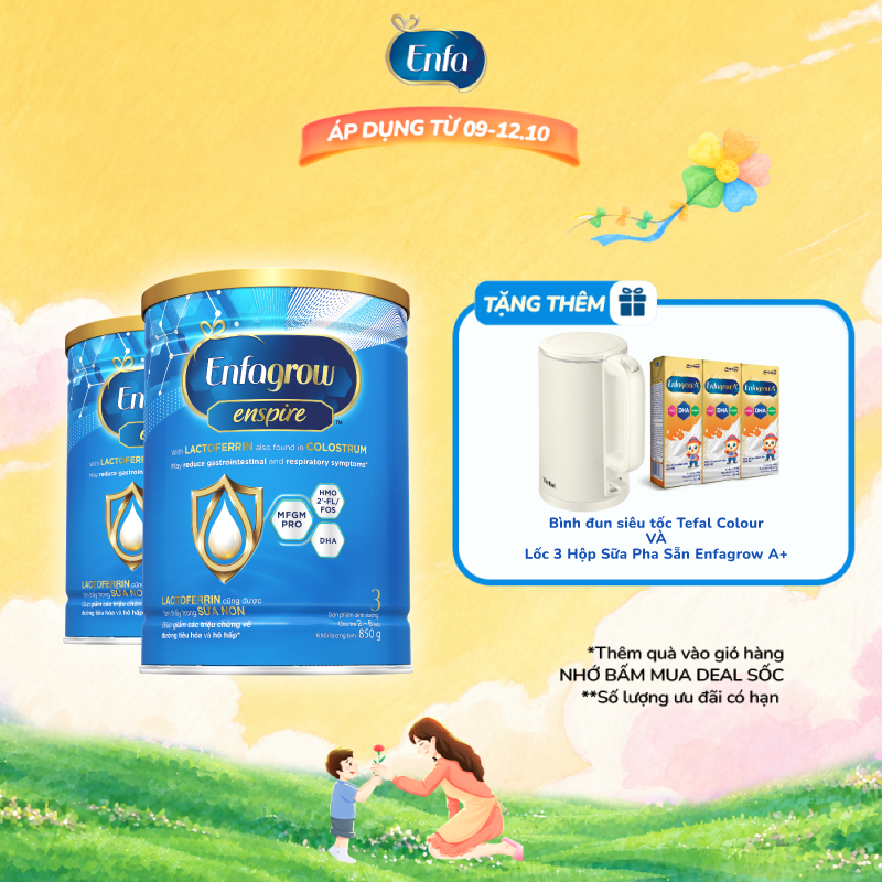 Bộ 2 lon sữa bột Enfagrow Enspire 3 - 850G dành cho trẻ từ 2-6 tuổi