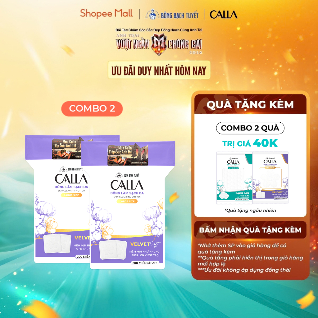Combo 2 bông tẩy trang Calla Velvet soft (200 Miếng/gói)